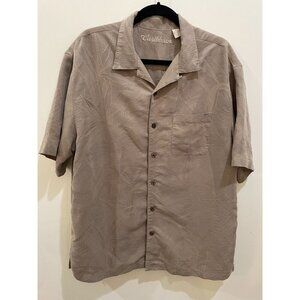 Caribbean Men's L Tan Leaf Print Button-Up Shirt Hawaiian